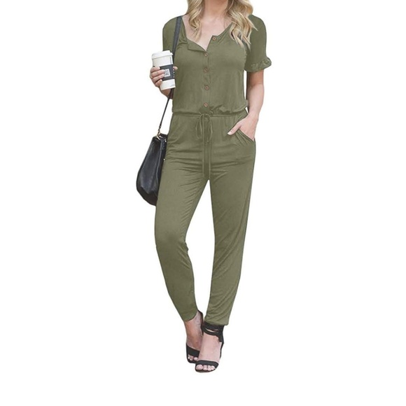 green short sleeve jumpsuit